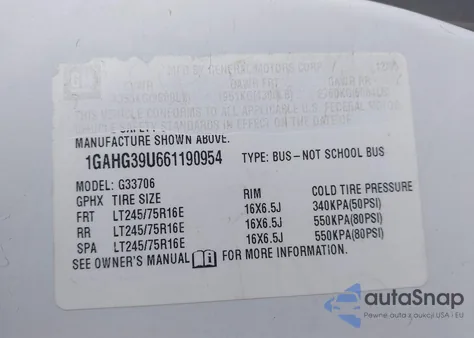 2006 Chevrolet Express Ls z USA, uszkodzony, nr VIN 1GAHG39U661190954